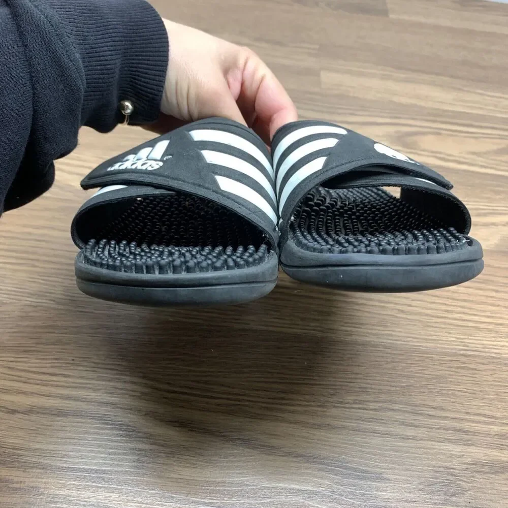 Adidas Youth Adissage Slides Boys Size 8 EU 42 Black White Massage Hook and Loop